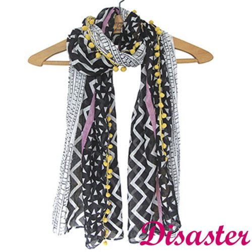 foulard-blanco-negro-pompones-amarillos