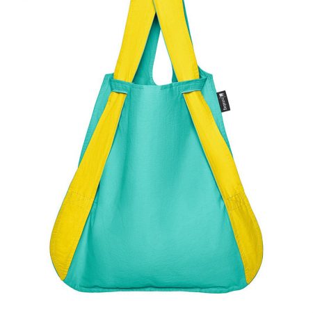 Bolsa-mochila plegable Amarilla y Menta en fomra de bolsa