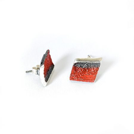 Pendientes de Plata Orfega Lava colección Vulcano Rojo cierre tuerca