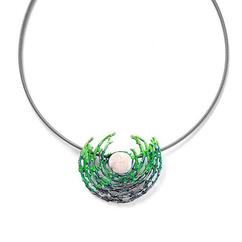 Colgante Plata Orfega "Bajamar" Verde grande con salientes en alto brillo Simeltech