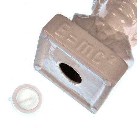 Hucha cerámica de Albert Einstein con tapon de silicona para sacar el dinero