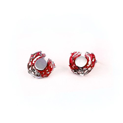 Pendientes de Plata Orfega colección Bajamar con tuerca pequeños Rojos