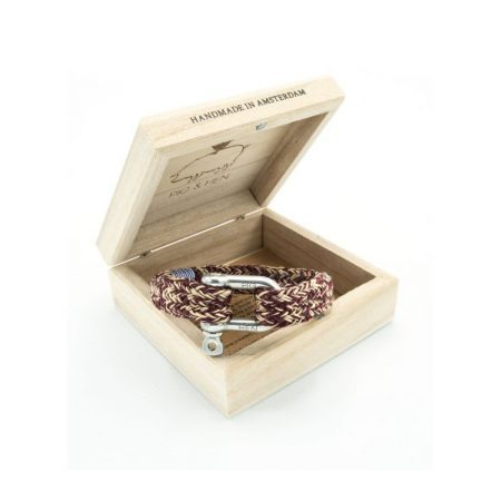 pulsera hombre pig and hen Gorgeous George con correa burdeos y arena con cierre plata caja
