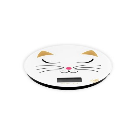 Báscula digital de cocina Pylones Orquidea Gato blanco detalle