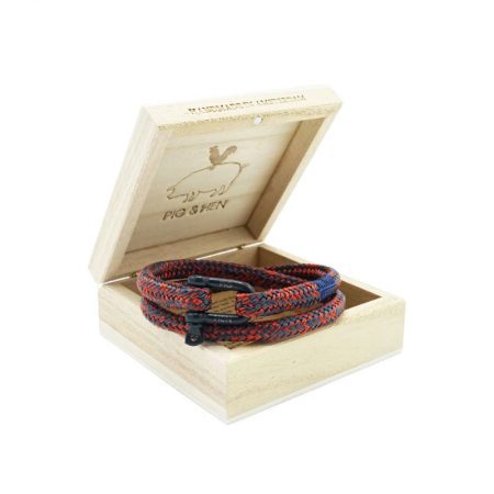 pulsera hombre pig and hen Salty Steve con correa rojo coral con cierre negro en caja