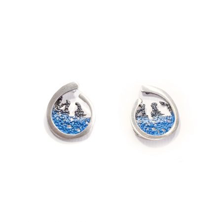 Pendientes de plata Orfega colección Atlántica coral color azul medianos