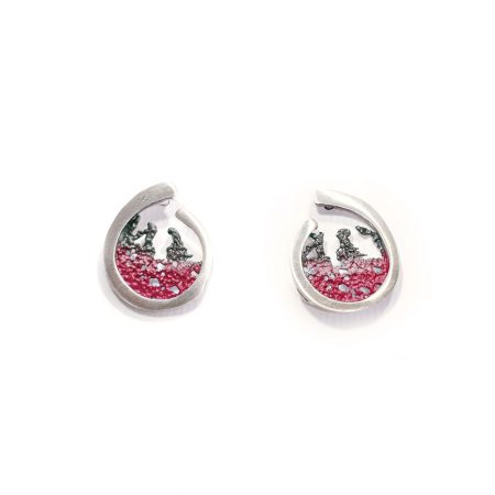 Pendientes de plata Orfega colección Atlántica coral color burdeos medianos