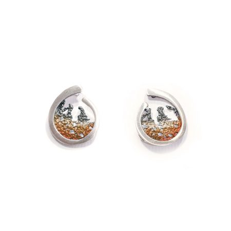 Pendientes de plata Orfega colección Atlántica coral color oro rosa medianos