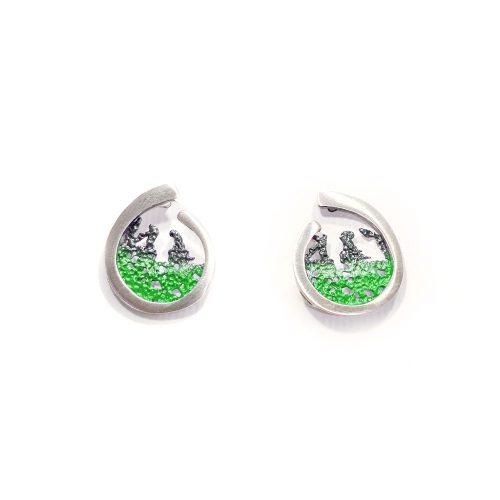 Pendientes de plata Orfega colección Atlántica coral color verde medianos
