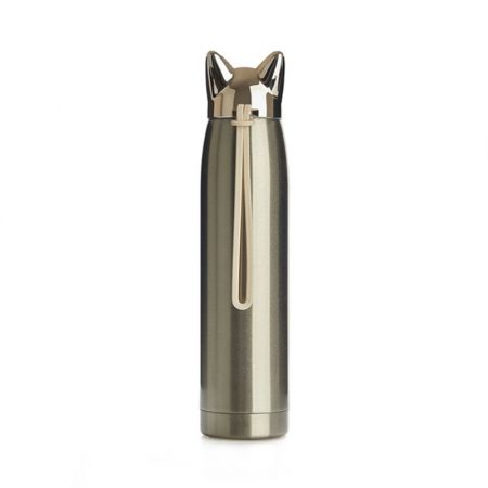 Termo Gato de acero inoxidable original color dorado con correa