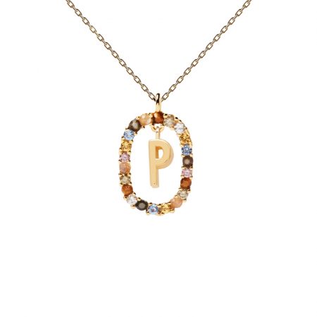 Collar letra P, oro plata y piedras de PDPAOLA