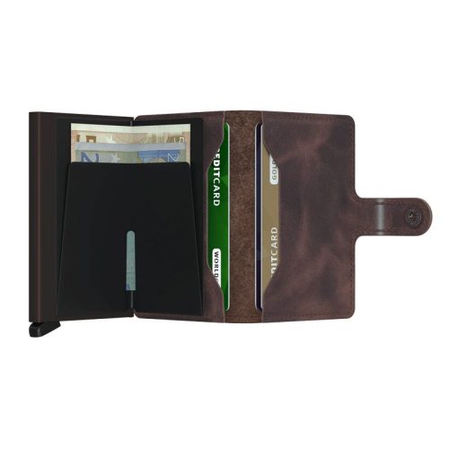Cartera SECRID Miniwallet VINTAGE automatica anticopia Chocolate abierta