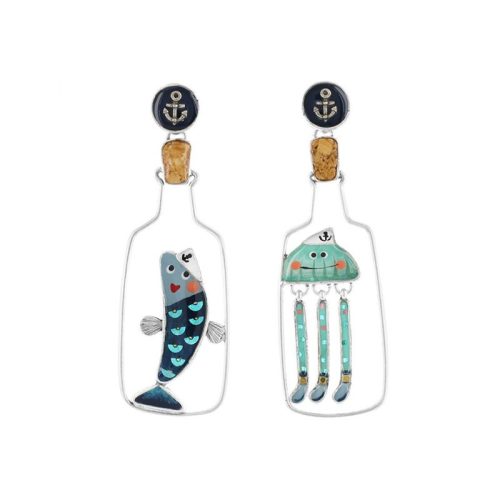 Pendientes boton Vuela Alto plateado azul Taratata 1