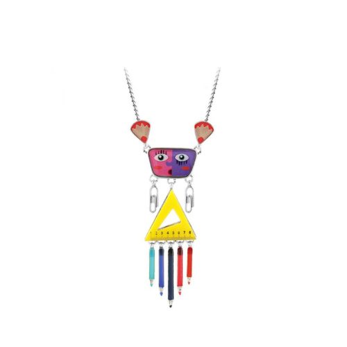 Collar Historia Geografia plateado multicolor Taratata 1