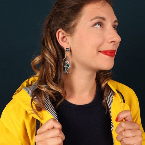 Pendientes boton Vuela Alto plateado azul Taratata 2