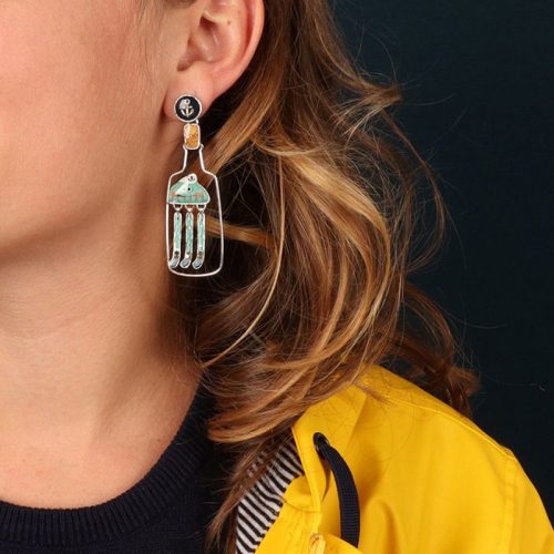 Pendientes boton Vuela Alto plateado azul Taratata 4