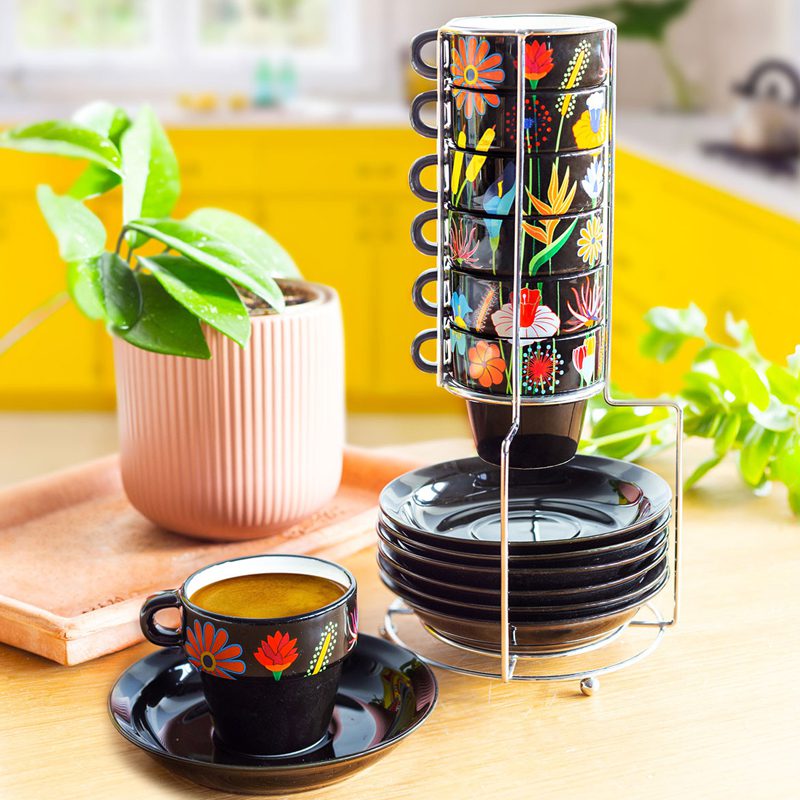 Bien educado Por enfermo Tazas para café de colores apilables Jardín | o2lifestyle