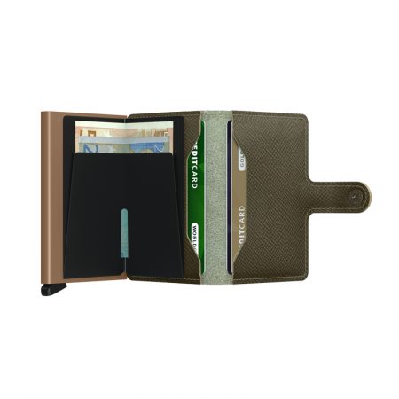 Cartera Secrid Miniwallet Saffiano Oliva automatica anticopia 3