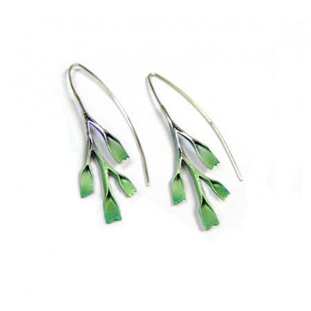 Pendientes Plata Orfega Posidonia Copey Gancho grande verde