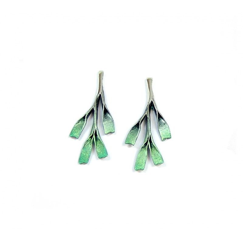 Pendientes Plata Orfega Posidonia Copey presion grande verdes