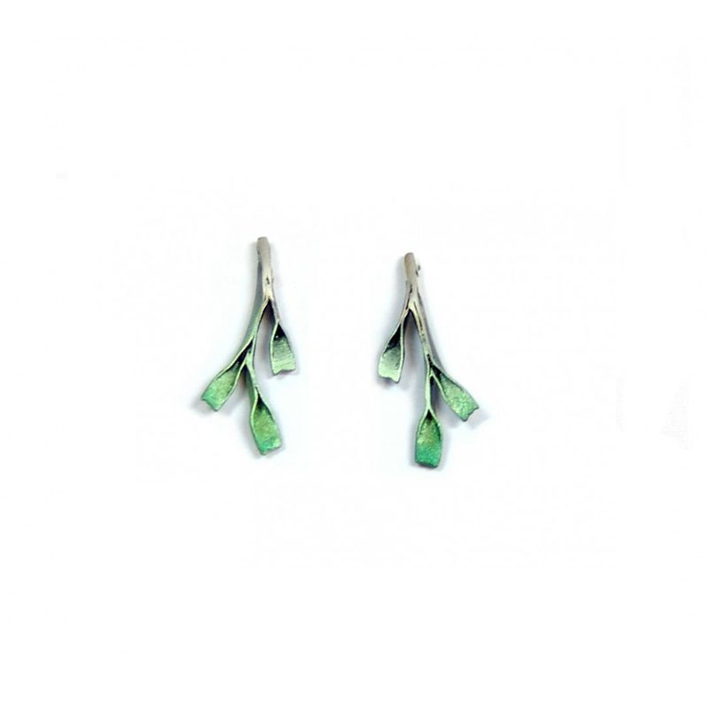 Pendientes Plata Orfega Posidonia Copey presión pequeños Verdes