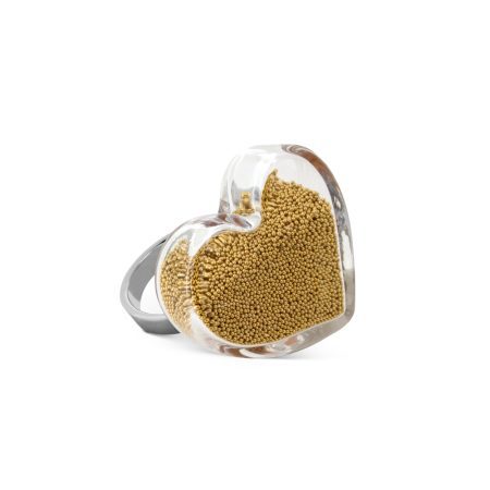 Anillo Pylones Corazón con bolitas Medium Dorado