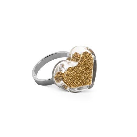 Anillo Pylones Corazon con bolitas Nano Dorado