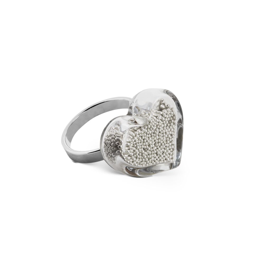 Anillo Pylones Corazón con bolitas Nano Plata