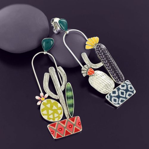 Pendientes Taratata Cactus multicolor de botón 3