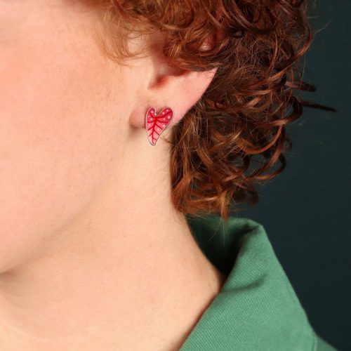 pendientes de botón fantasía Taratata Fabuleuse hoja rosa