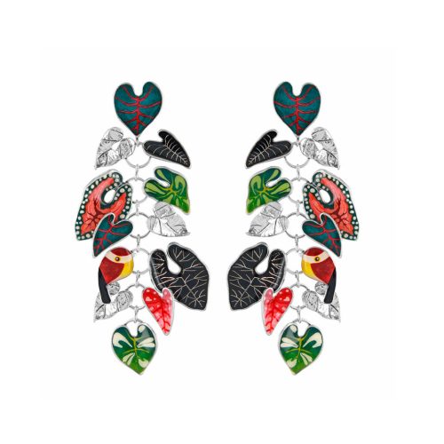 pendientes Taratata Fabuleuse clip pájaros y hojas grandes