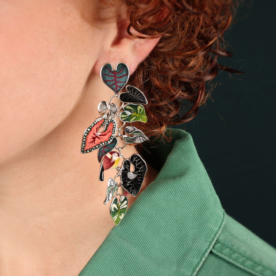 pendientes Taratata Fabuleuse clip pájaros y hojas grandes